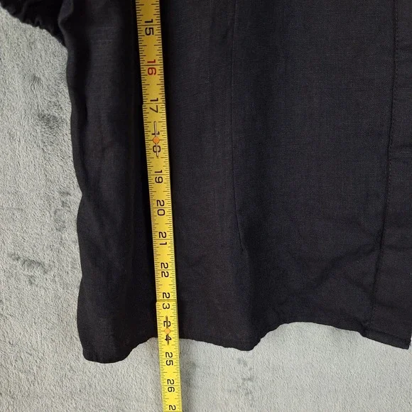 J Crew Top 18 Black Linen V-Back Boho Coastal Button Down Beach Resort Preppy - Picture 5 of 9